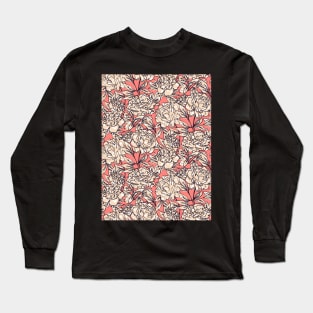 Coral and Peach Leopard Peonies Long Sleeve T-Shirt